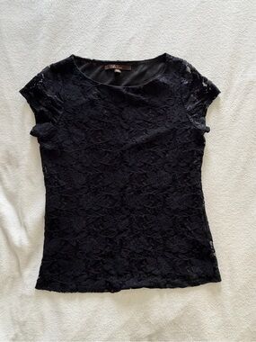 Fever Black Lace Short Sleeve Women's Top